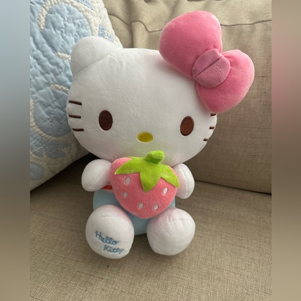 Hello Kitty Plush with Pink Bow and Strawberry